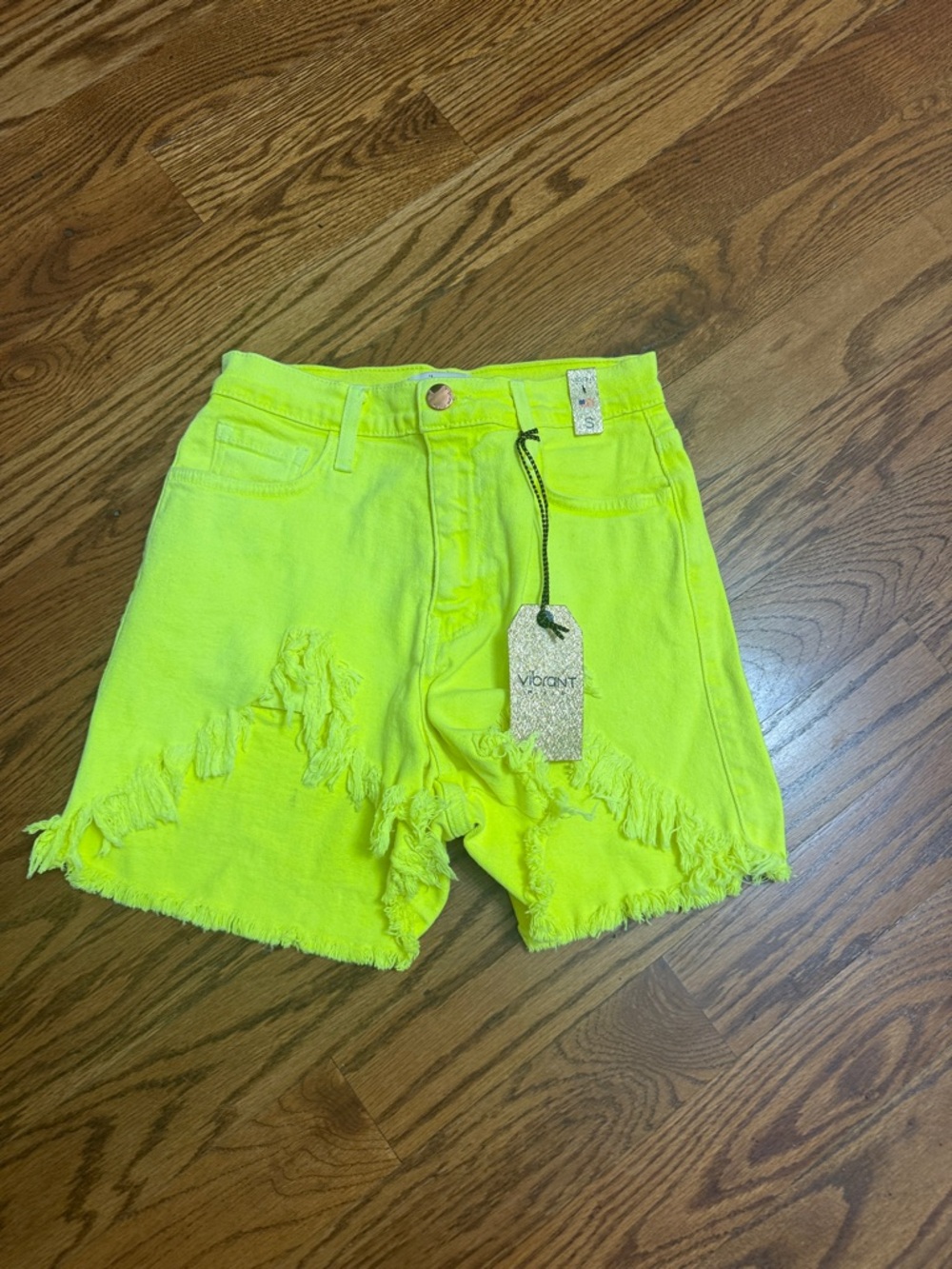Vibrant Neon Yellow Distressed Jean Shorts
